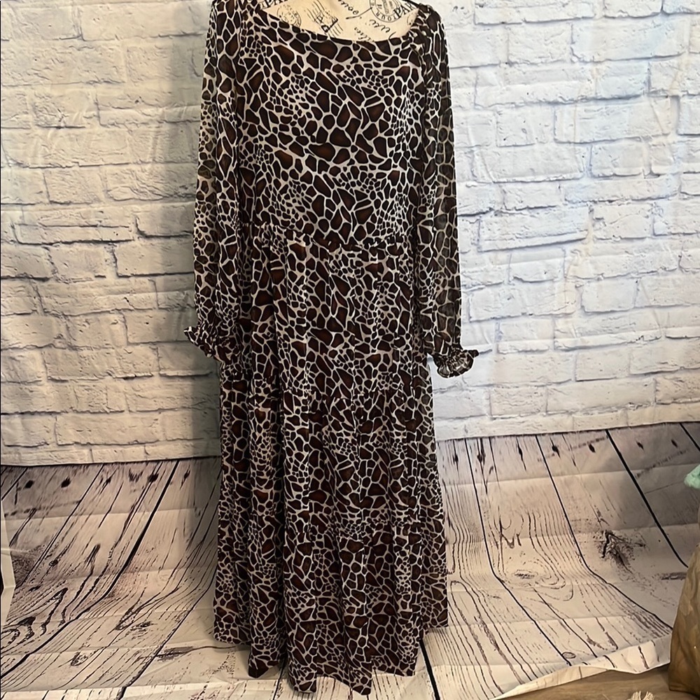 Syra’s Atelier Leopard Dress Maxi Long Sheer Sleeves Size Medium